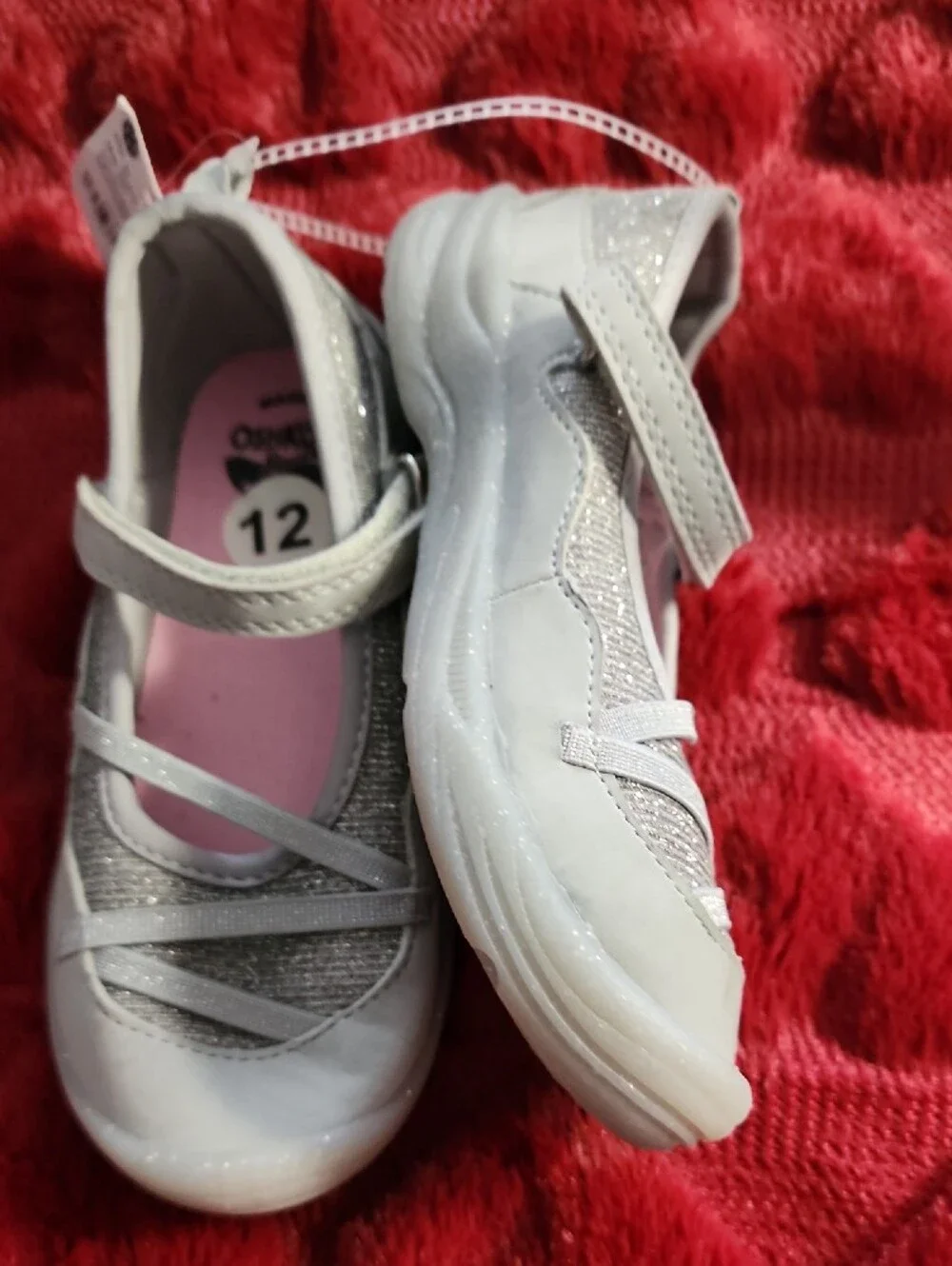OshKosh B'gosh Girls Silver and Pink Mary Jane Dress Shoes